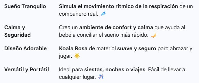 Peluche relajante para bebé que simula respiración ( koala rosa )