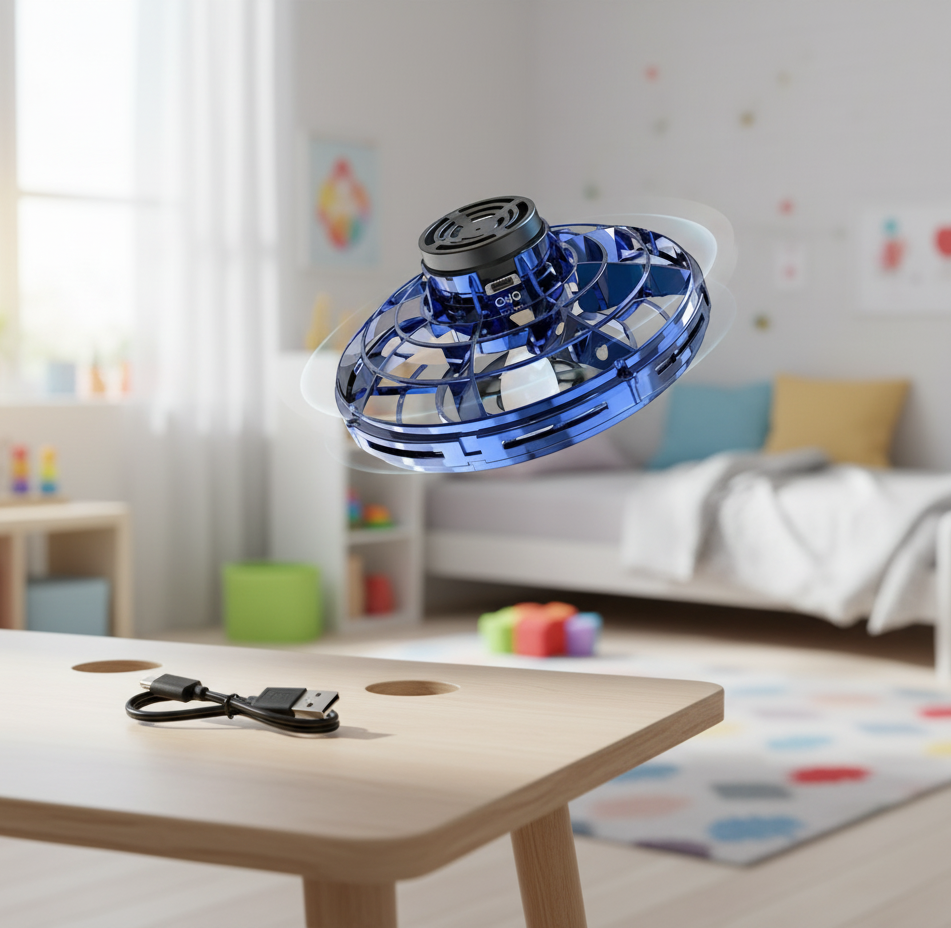 Mini OVNI con Luz Spinner con carga USB-Azul