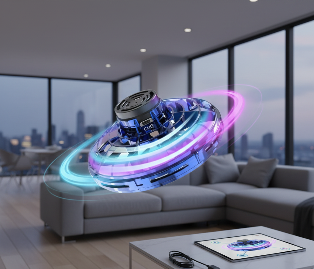 Mini OVNI con Luz Spinner con carga USB-Azul