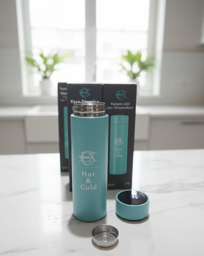 Termo frio y calor con pantalla celeste