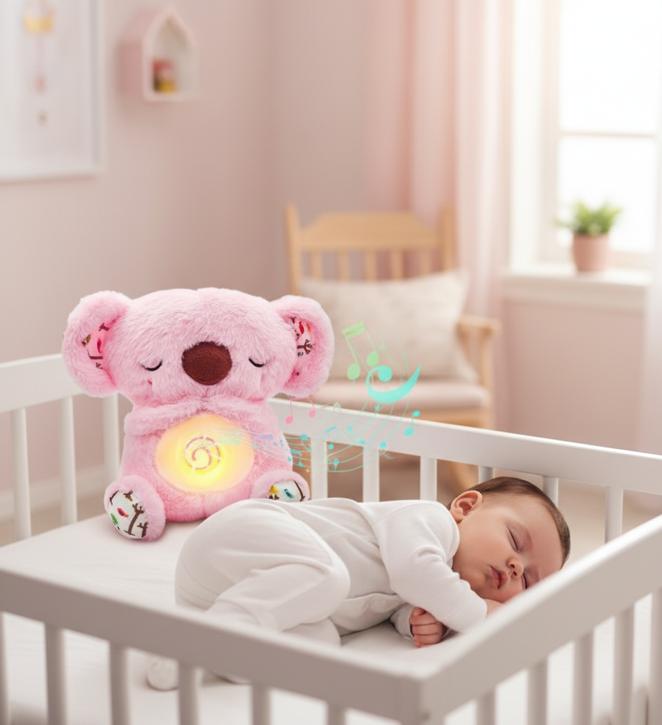 Peluche relajante para bebé que simula respiración ( koala rosa )