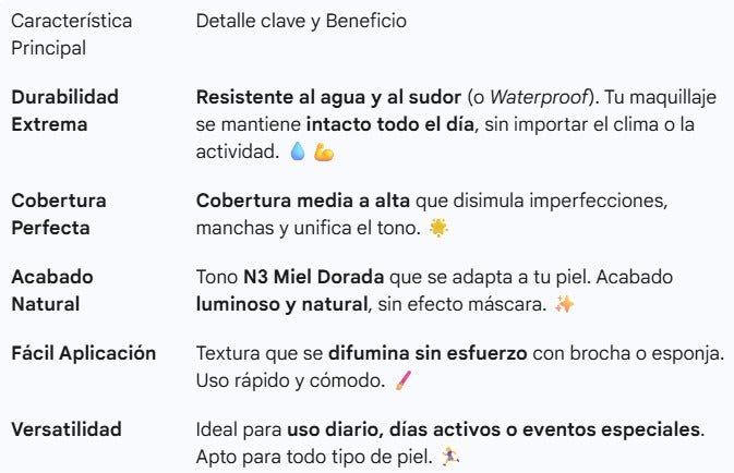 Base de maquillaje resistente al agua y sudor N3 miel dorada