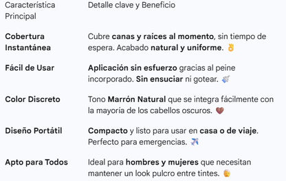 Crema para el cabello con peine para cubrir canas marron